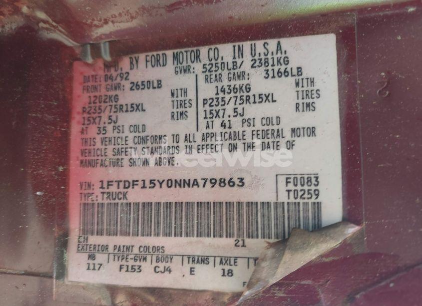 Photo 9 of 1992 Ford F150 (VIN 1FTDF15Y0NNA79863)