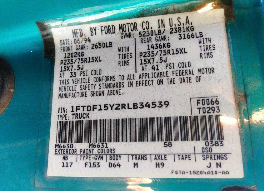 Photo 9 of 1994 Ford F150 (VIN 1FTDF15Y2RLB34539)