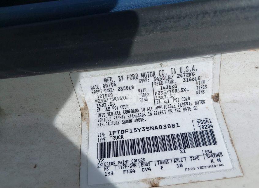 Photo 9 of 1995 Ford F150 (VIN 1FTDF15Y3SNA03081)