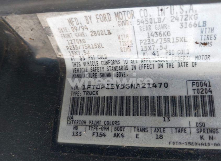 Photo 9 of 1995 Ford F150 (VIN 1FTDF15Y5SNA21470)