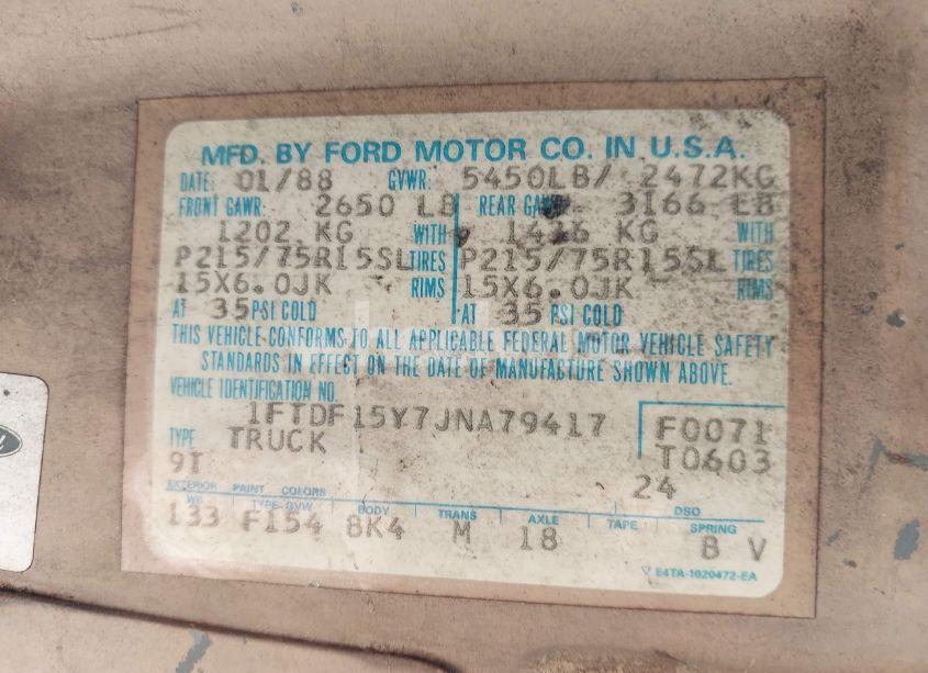 Photo 9 of 1988 Ford F150 (VIN 1FTDF15Y7JNA79417)