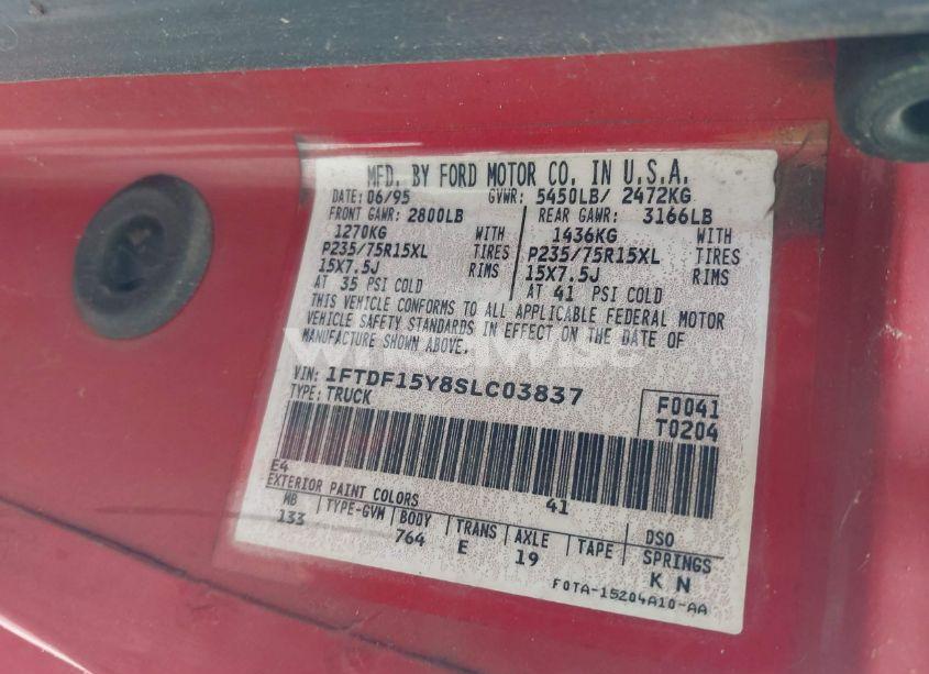 Photo 9 of 1995 Ford F150 (VIN 1FTDF15Y8SLC03837)