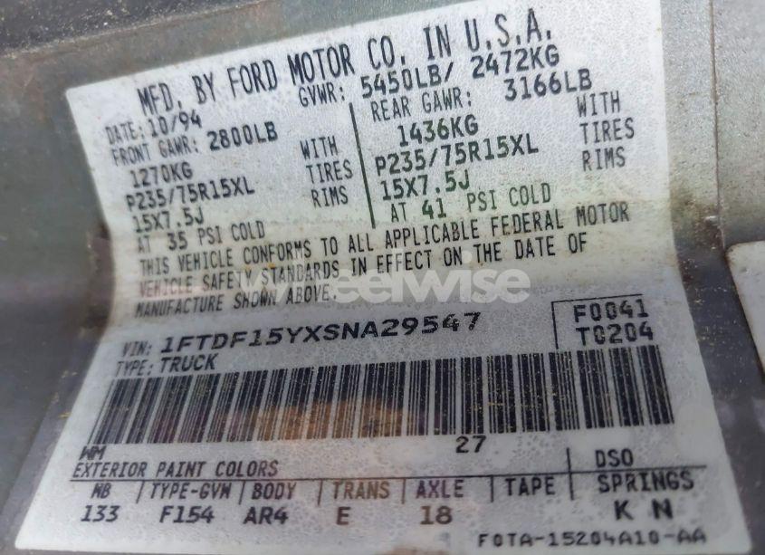 Photo 9 of 1995 Ford F150 N/A (VIN 1FTDF15YXSNA29547)
