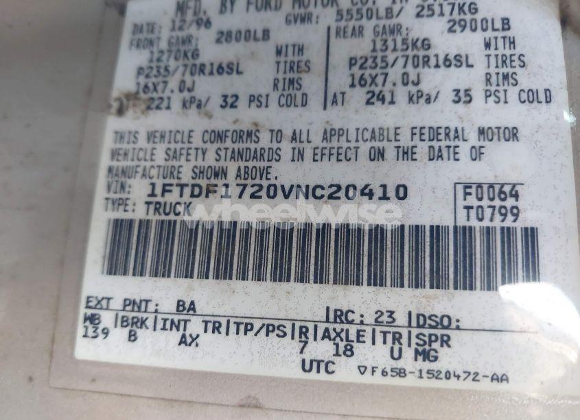 Photo 9 of 1997 Ford F-150 STANDARD/XL/XLT (VIN 1FTDF1720VNC20410)