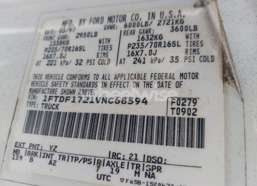 Photo 9 of 1997 Ford F-150 STANDARD/XL/XLT (VIN 1FTDF1721VNC68594)