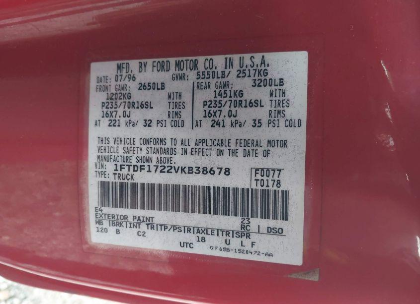 Photo 9 of 1997 Ford F-150 STANDARD/XL/XLT (VIN 1FTDF1722VKB38678)