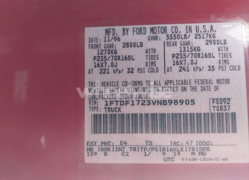 Photo 9 of 1997 Ford F-150 STANDARD/XL/XLT (VIN 1FTDF1723VNB98905)