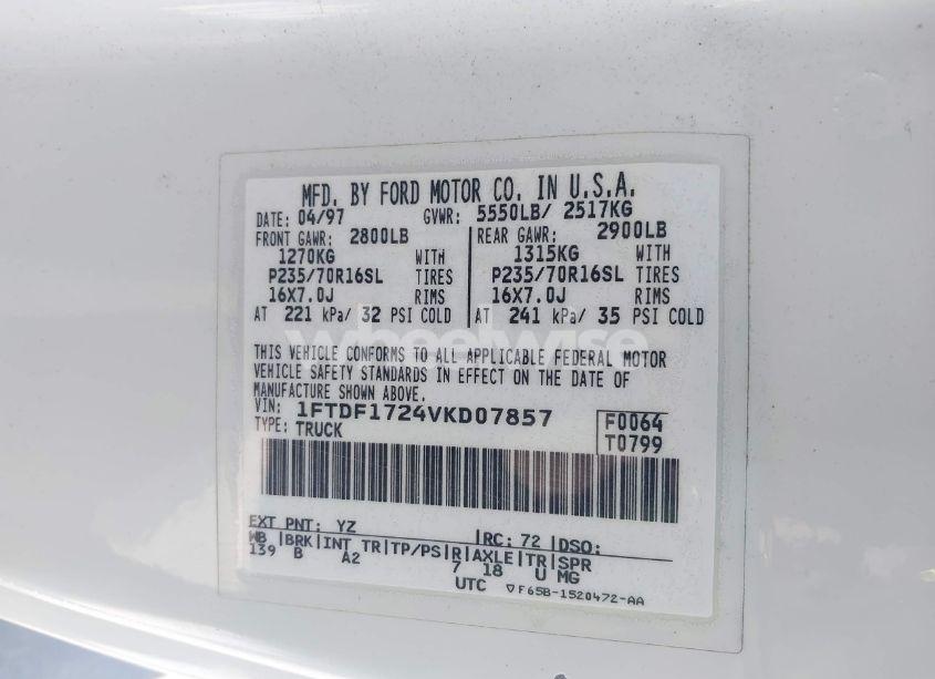 Photo 9 of 1997 Ford F-150 STANDARD/XL/XLT (VIN 1FTDF1724VKD07857)