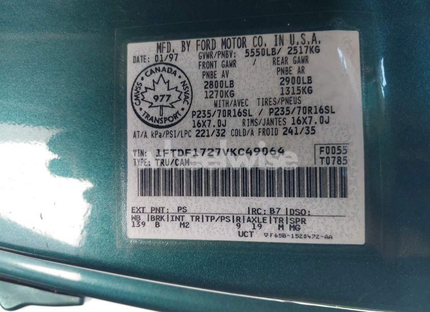 Photo 9 of 1997 Ford F-150 STANDARD/XL/XLT (VIN 1FTDF1727VKC49064)