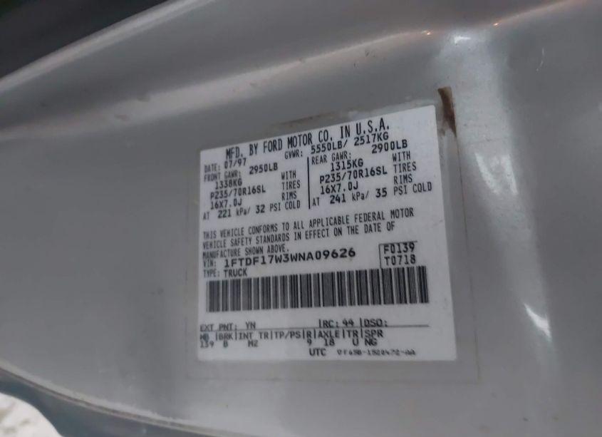 Photo 9 of 1998 Ford F-150 LARIAT/STANDARD/XL/XLT (VIN 1FTDF17W3WNA09626)