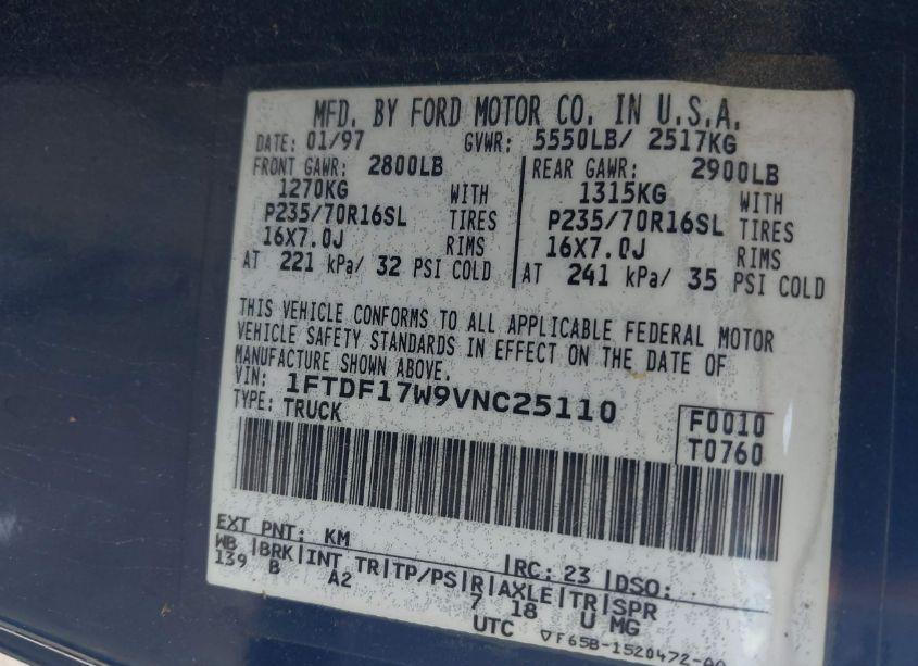 Photo 9 of 1997 Ford F-150 LARIAT/STANDARD/XL/XLT (VIN 1FTDF17W9VNC25110)