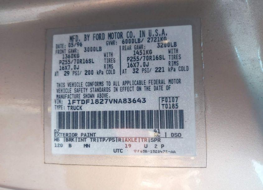 Photo 9 of 1997 Ford F-150 STANDARD/XL/XLT (VIN 1FTDF1827VNA83643)