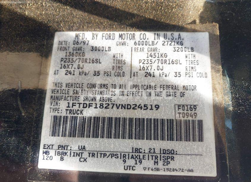 Photo 9 of 1997 Ford F-150 STANDARD/XL/XLT (VIN 1FTDF1827VND24519)