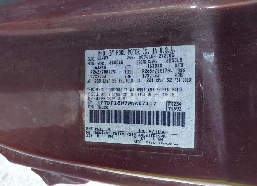 Photo 9 of 1998 Ford F-150 LARIAT/STANDARD/XL/XLT (VIN 1FTDF18W7WNA07117)