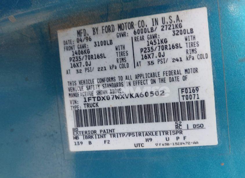 Photo 9 of 1997 Ford F-150 LARIAT/XL/XLT (VIN 1FTDX07WXVKA60502)