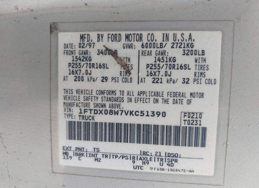 Photo 9 of 1997 Ford F-150 LARIAT/XL/XLT (VIN 1FTDX08W7VKC51390)