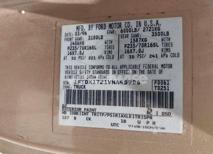 Photo 9 of 1997 Ford F-150 STANDARD/XL/XLT (VIN 1FTDX1721VNA45906)