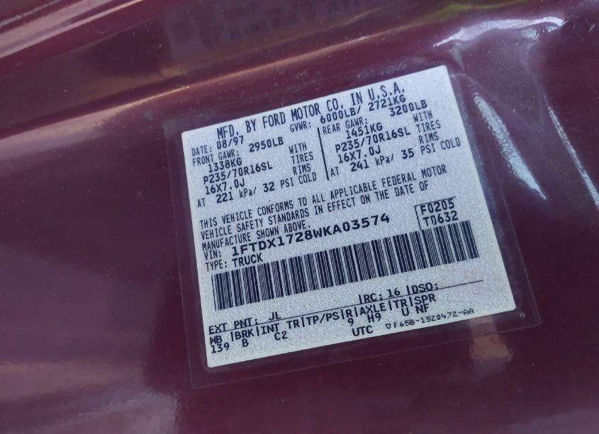 Photo 9 of 1998 Ford F-150 STANDARD/XL/XLT (VIN 1FTDX1728WKA03574)