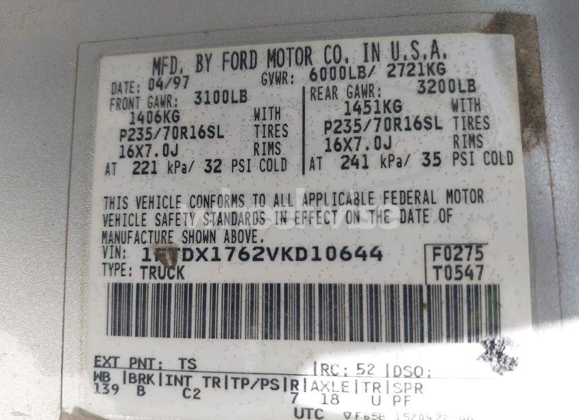 Photo 9 of 1997 Ford F-150 LARIAT/STANDARD/XL/XLT (VIN 1FTDX1762VKD10644)