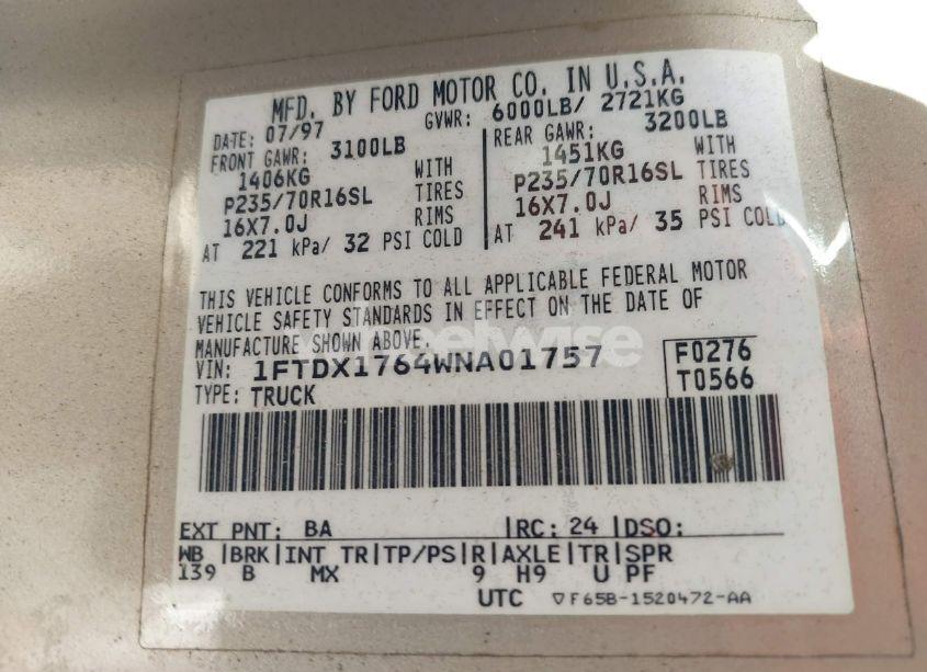 Photo 9 of 1998 Ford F-150 LARIAT/STANDARD/XL/XLT (VIN 1FTDX1764WNA01757)