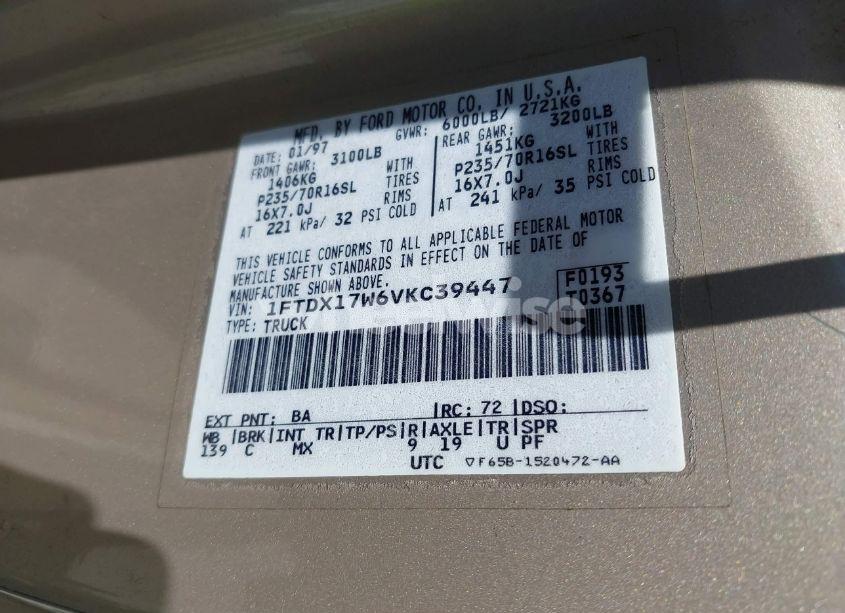 Photo 9 of 1997 Ford F-150 LARIAT/STANDARD/XL/XLT (VIN 1FTDX17W6VKC39447)