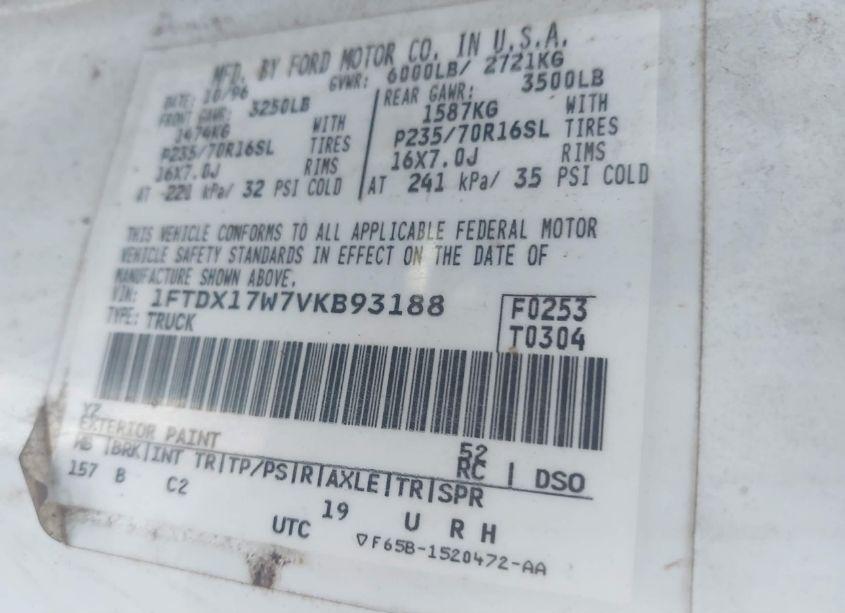 Photo 9 of 1997 Ford F-150 LARIAT/STANDARD/XL/XLT (VIN 1FTDX17W7VKB93188)