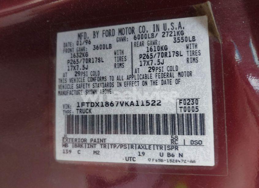 Photo 9 of 1997 Ford F-150 LARIAT/XL/XLT (VIN 1FTDX1867VKA11522)