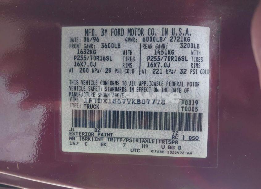 Photo 9 of 1997 Ford F-150 LARIAT/XL/XLT (VIN 1FTDX1867VKB07778)