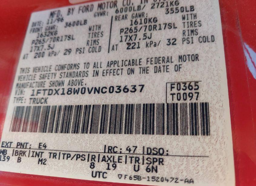 Photo 9 of 1997 Ford F-150 LARIAT/XL/XLT (VIN 1FTDX18W0VNC03637)