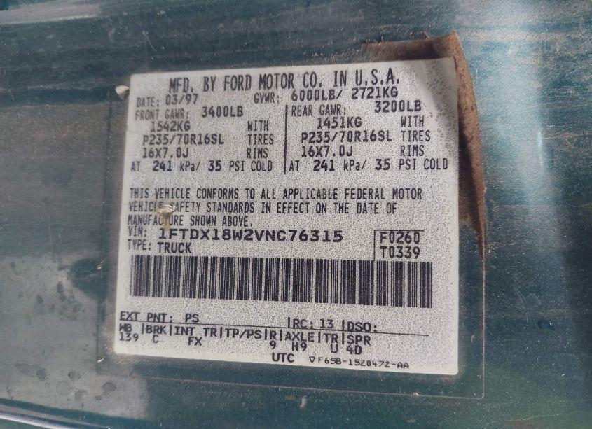 Photo 9 of 1997 Ford F-150 LARIAT/XL/XLT (VIN 1FTDX18W2VNC76315)