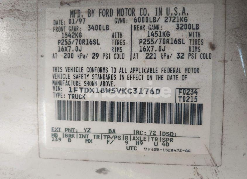 Photo 9 of 1997 Ford F-150 LARIAT/XL/XLT (VIN 1FTDX18W5VKC31760)