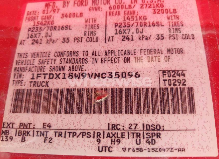 Photo 9 of 1997 Ford F-150 LARIAT/XL/XLT (VIN 1FTDX18W9VNC35096)