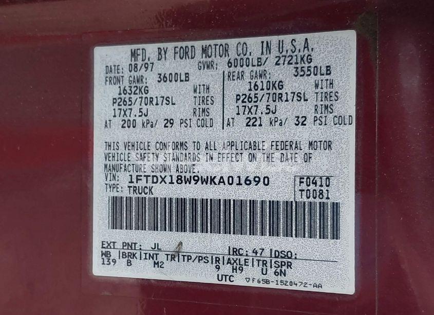 Photo 9 of 1998 Ford F-150 LARIAT/STANDARD/XL/XLT (VIN 1FTDX18W9WKA01690)