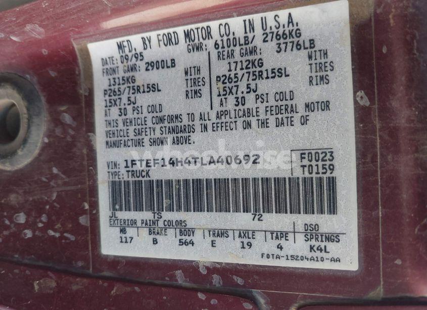 Photo 9 of 1996 Ford F150 (VIN 1FTEF14H4TLA40692)