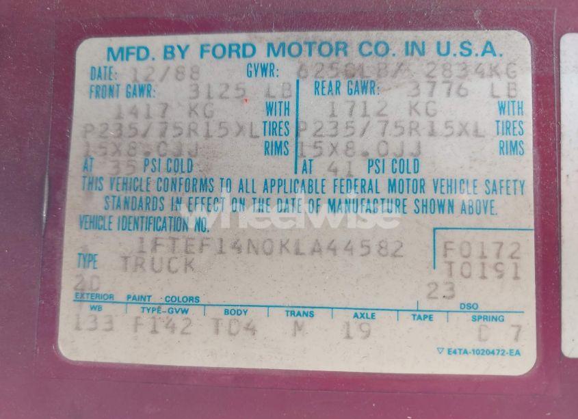 Photo 9 of 1989 Ford F150 (VIN 1FTEF14N0KLA44582)