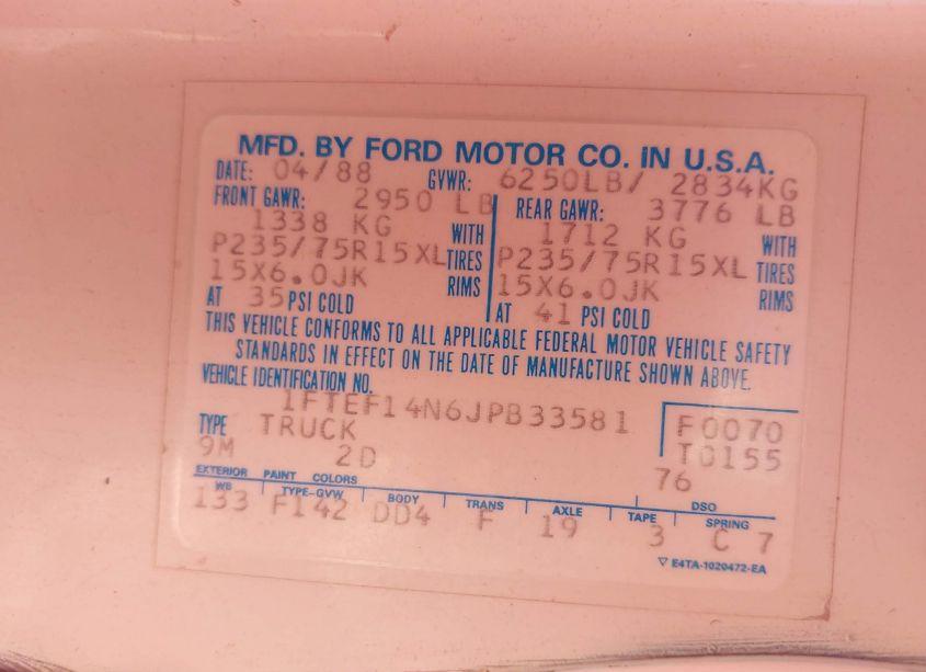 Photo 9 of 1988 Ford F150 (VIN 1FTEF14N6JPB33581)