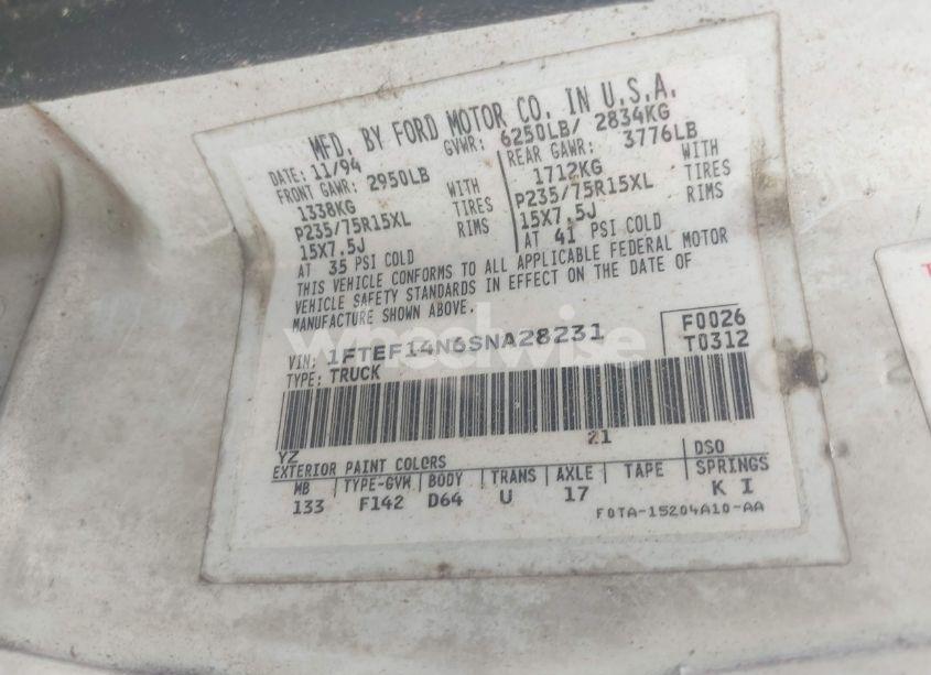 Photo 9 of 1995 Ford F150 (VIN 1FTEF14N6SNA28231)