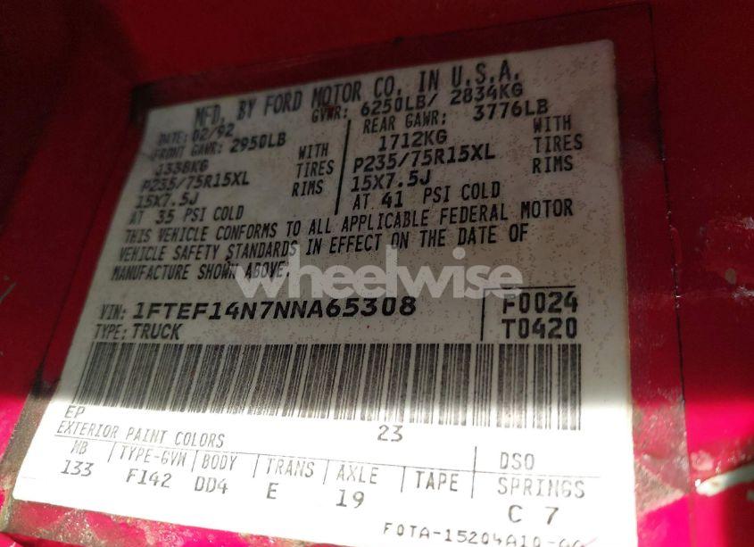 Photo 9 of 1992 Ford F150 (VIN 1FTEF14N7NNA65308)