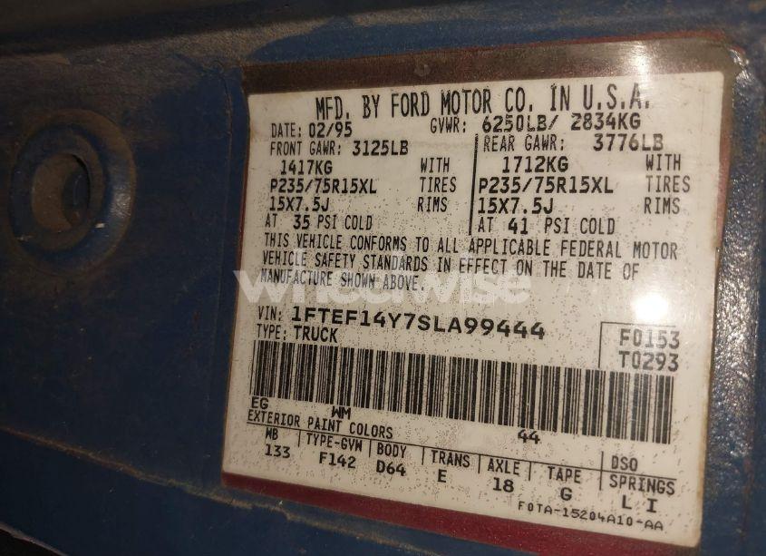 Photo 9 of 1995 Ford F150 (VIN 1FTEF14Y7SLA99444)