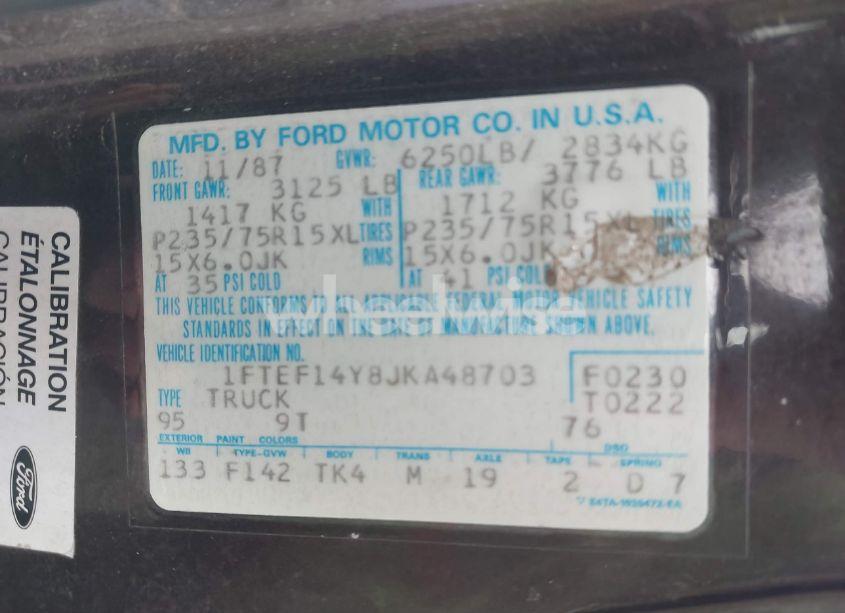 Photo 9 of 1988 Ford F150 (VIN 1FTEF14Y8JKA48703)