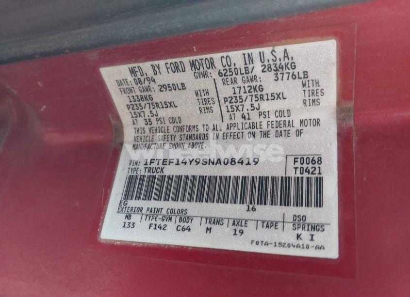 Photo 9 of 1995 Ford F150 (VIN 1FTEF14Y9SNA08419)