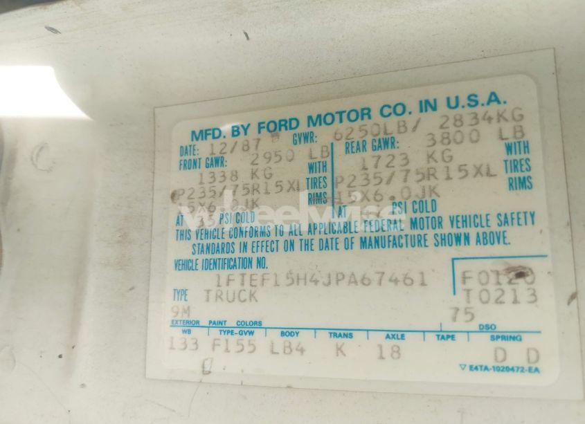 Photo 9 of 1988 Ford F150 (VIN 1FTEF15H4JPA67461)