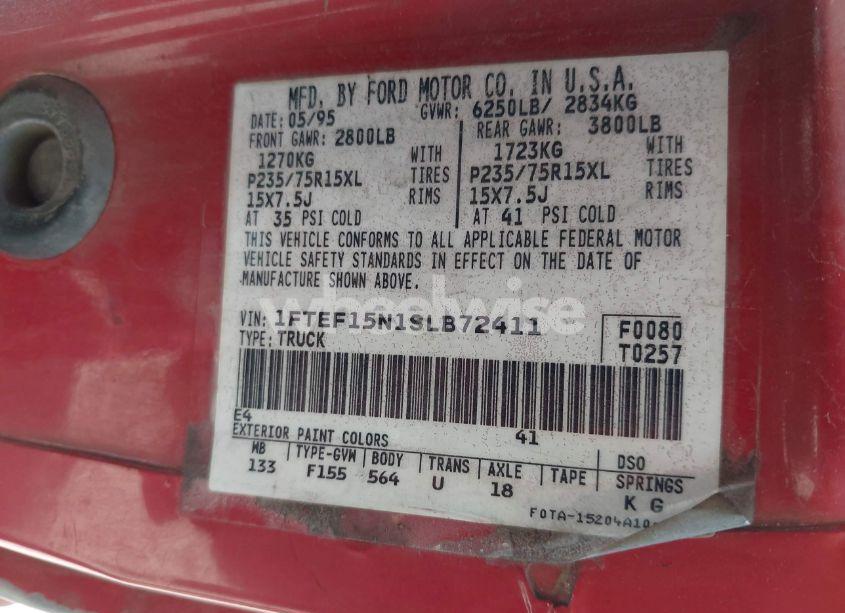 Photo 9 of 1995 Ford F150 (VIN 1FTEF15N1SLB72411)