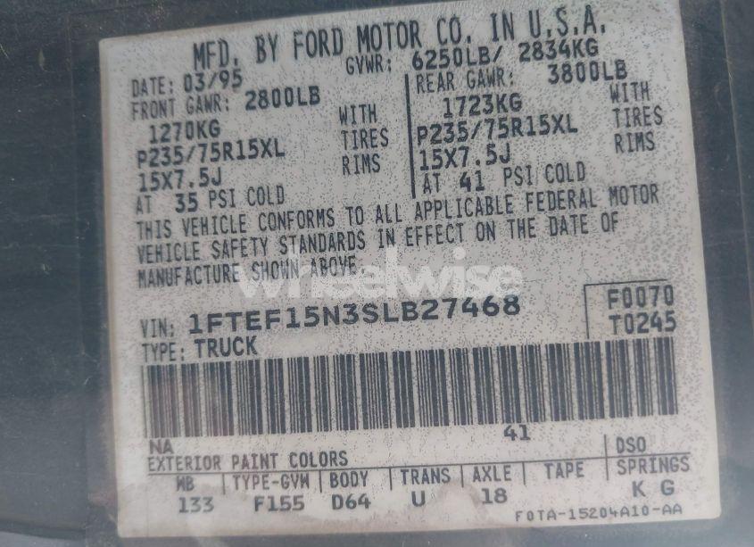 Photo 9 of 1995 Ford F150 (VIN 1FTEF15N3SLB27468)