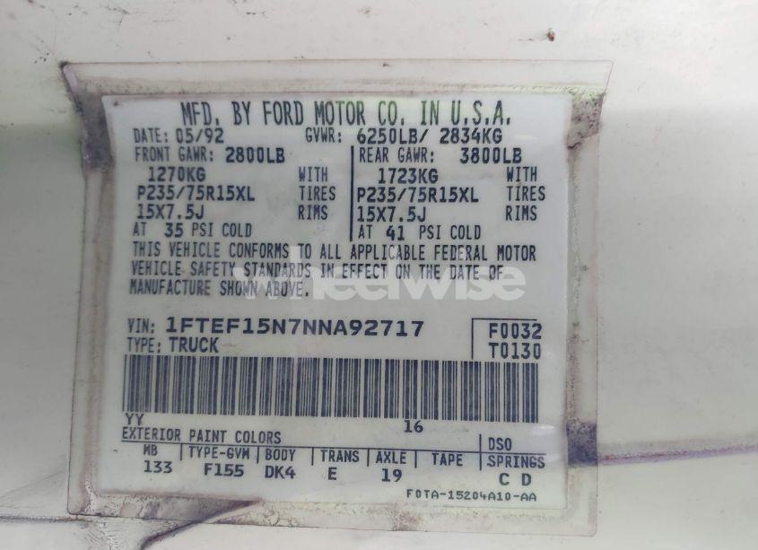 Photo 9 of 1992 Ford F150 (VIN 1FTEF15N7NNA92717)