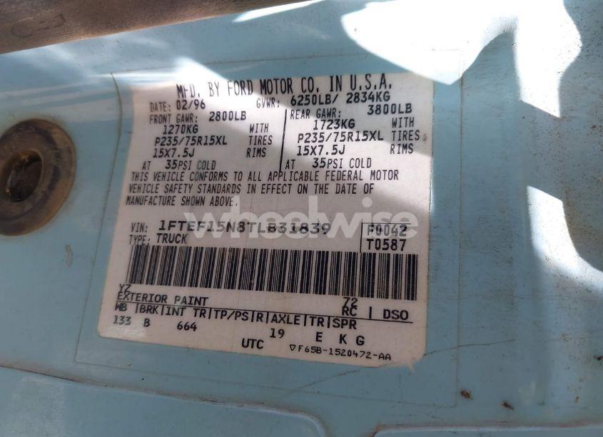 Photo 9 of 1996 Ford F150 (VIN 1FTEF15N8TLB31839)