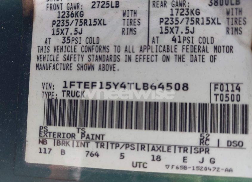 Photo 9 of 1996 Ford F150 (VIN 1FTEF15Y4TLB64508)