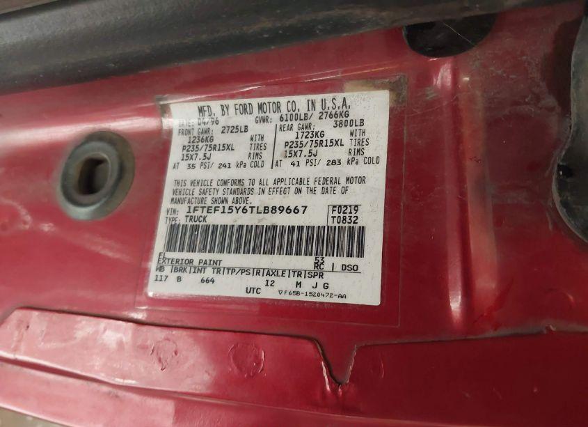Photo 9 of 1996 Ford F150 (VIN 1FTEF15Y6TLB89667)