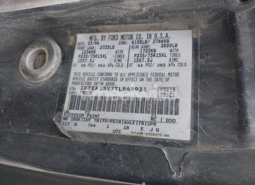 Photo 9 of 1996 Ford F150 (VIN 1FTEF15Y7TLB69931)