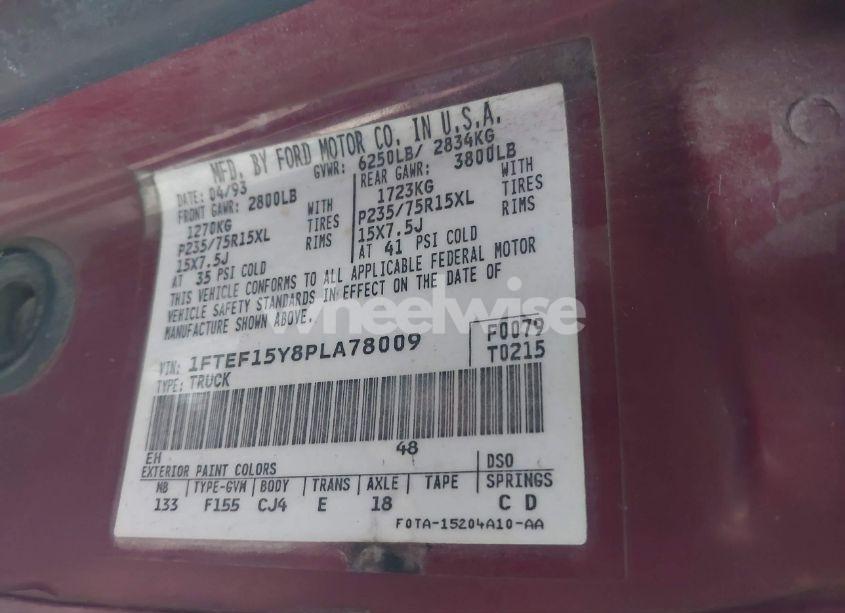 Photo 9 of 1993 Ford F150 N/A (VIN 1FTEF15Y8PLA78009)